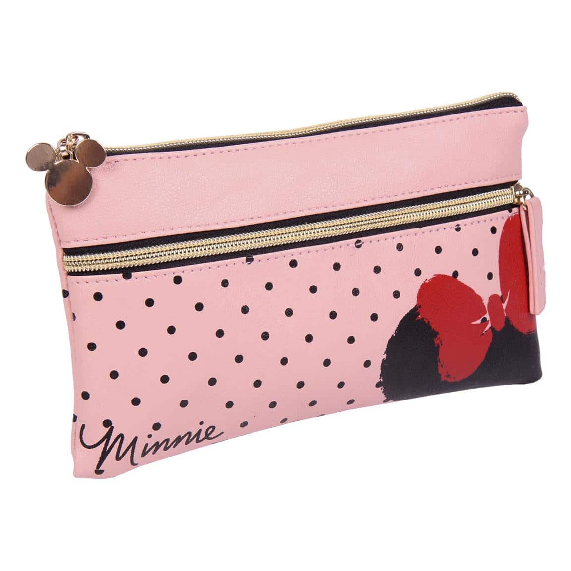 Astuccio 2 vani rosa Pois neri Minnie