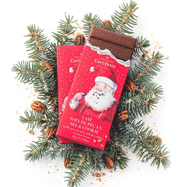 Tavoletta Santa Claus con Cioccolato Belga, noci Pecan sale e cookie