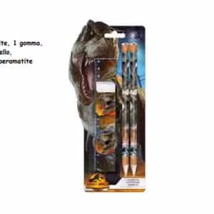 Jurassick Park set cancelleria (2 matite, Richello, Gomma temperino)