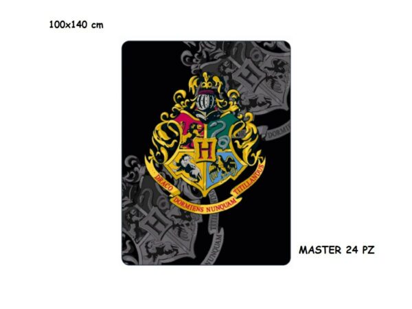 Coperta Pile Logo Hogwarts sfondo nero 100x140