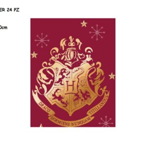 Coperta Pile Logo Hogwarts sfondo Rosso 100x140