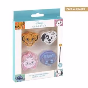 Set Gomme 4 pz Disney Classics: Il Re Leone, La Carica dei 101, Stitch, Gli Aristogatti
