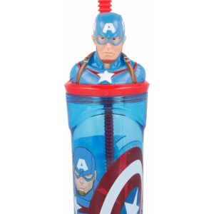 Borraccia 3d in plastica con cannuccia Capitan America