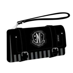 Portafoglio nero in pelle con fibbia Mercoledì